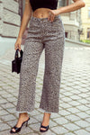 Leopard Frayed Edge Wide Leg High Waist Jeans