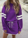 Varsity Stripe Detail Drop Shoulder Pullover Mini Skirt Set