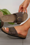 Buckle Decor Faux Suede Thick Sole Slides | US6-10