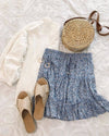Elastic waist tiered floral mini skirt