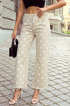 Leopard Frayed Edge Wide Leg High Waist Jeans