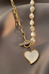 Heart Pendant Rhinestone Pearl Chain Necklace