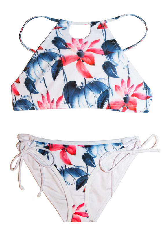 Playa del Carmen - Floral 2 PIECE HALTER TOP & SIDE TIES BOTTOMS