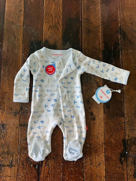 Airplanes Organic Cotton Magnetic Footie - Baby