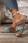 Suede Riveted Buckle Strap Slide Sandals
