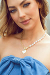 Heart Shape Pendant Rhinestone Decor Pearl Chain Necklace
