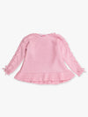 Girls Pink Ruffle Hem Lace Up Sweater
