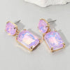 Square Rectangle Glass Stone Link Dangle Evening Earrings