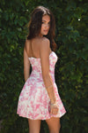 MAIDISON Strapless Bubble Hem Dainty Floral Mini Dress