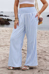 Coastal Vertical Striped Smocked Wide-Leg Pants