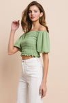 SMOCKED TOP WITH DOUBLE BUBBLE POOF SLEEVES - WHITE 1498TB