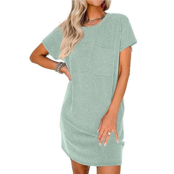 Summer Casual T-shirt Short-sleeved Dress (With Pockets)