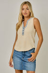 Washed Thermal Sleeveless Henley Top