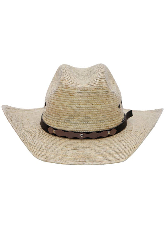 Kids Eyeleted Cutter Crown Palm Straw Cowboy Hat