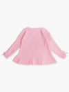 Girls Pink Ruffle Hem Lace Up Sweater
