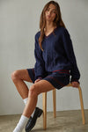 W2136T2 | Knit Cable Sweater V-Neck Long Sleeve Pullover Top