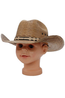  Kids Eyeleted Cutter Crown Palm Straw Cowboy Hat