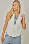 Washed Thermal Sleeveless Henley Top