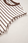 Stripe Ribbed Round Neck Trim Loose Top