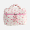 Quilted Bow Print Zip Top Makeup Bag