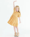 RuffleButts Tiny Honey Stripe Knit Short Sleeve Ruffle Dress