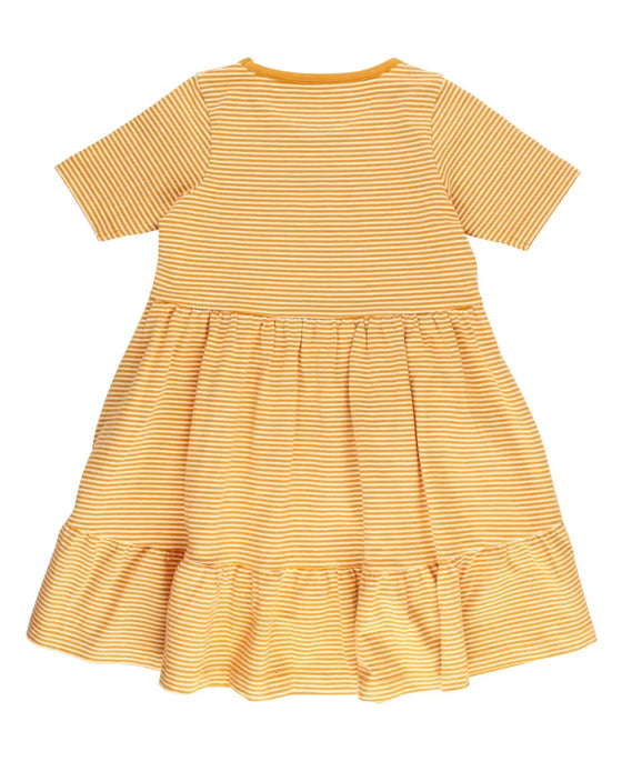 RuffleButts Tiny Honey Stripe Knit Short Sleeve Ruffle Dress