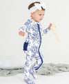 RuffleButts Winter Bliss Toile Baby Girls Ruffled Footed One-Piece Pajama