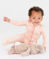 RuffleButts Pink Fown Dot Baby Girls Ruffled Footed Pajama