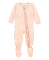 RuffleButts Pink Fown Dot Baby Girls Ruffled Footed Pajama