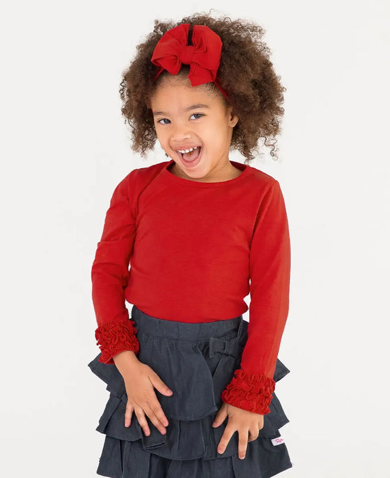 RuffleButts Red Ruffled Long Sleeve Layering Tee