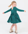 RuffleButts Teal Buds Knit Long Sleeve Twirl Dress