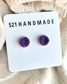  Dark Purple Matte Druzy Stud Earrings