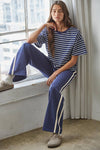 L8552 | Knit Cotton French Terry Side Contrast Trim Pants