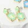 Square Rectangle Glass Stone Link Dangle Evening Earrings