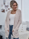 Cream Chunky Knit Open Cardigan With Pockets
