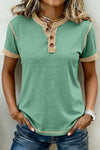 Raw Seam Color Block Detail Henley Neck Tee | S-4X