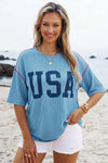 4th of July Half Sleeve Loose Ribbed USA Graphic Top | S-4X