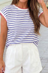 Contrast Trim Round Neck Cap Sleeve Tee