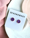 Dark Shimmer Purple Druzy Stud Earrings