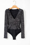 Sequin V-Neck Long Sleeve Bodysuit