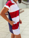 4th of July Americana Stripes Zip up Collared T Shirt Dress
