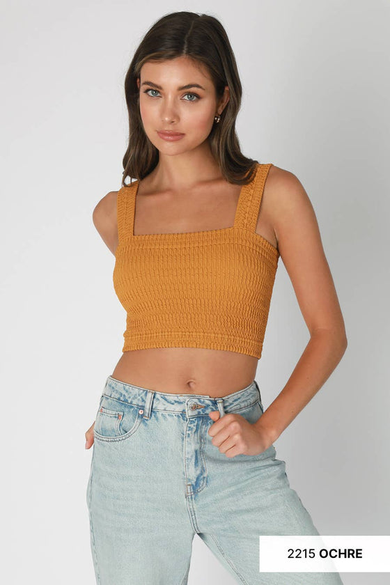 NS8255 - Shirred Square Neck Crop Top