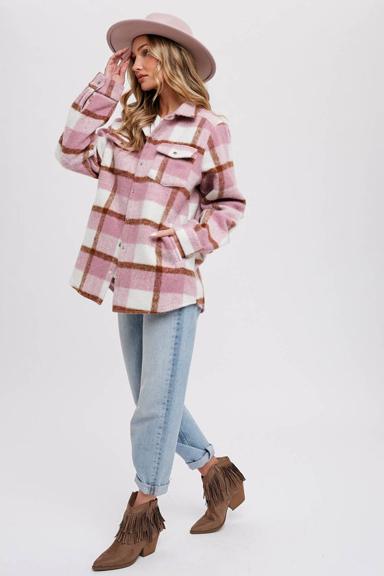 PLAID BRUSHED FLANNEL SHACKET