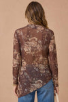 Floral Asymmetrical Frilled Hem Mesh Top