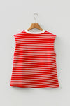 Stripe Ribbed Round Neck Trim Loose Tank Top (S-XL)
