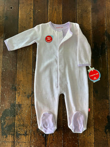  Pink Stripe Velour Magnetic Footie - Baby