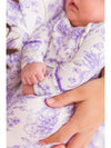 SoftSnooze™ Baby Girls Bamboo Viscose Wisteria Purple Butterfly Garden Toile Ruffle Knotted Sleep Gown & Bow Hat Set