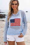4th of July Knit American Star Flag Patched Sweater Hoodie