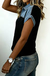 Textured Knit Denim Patchwork Button Down Shirt (S-XL)