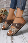 Suede Riveted Buckle Strap Slide Sandals